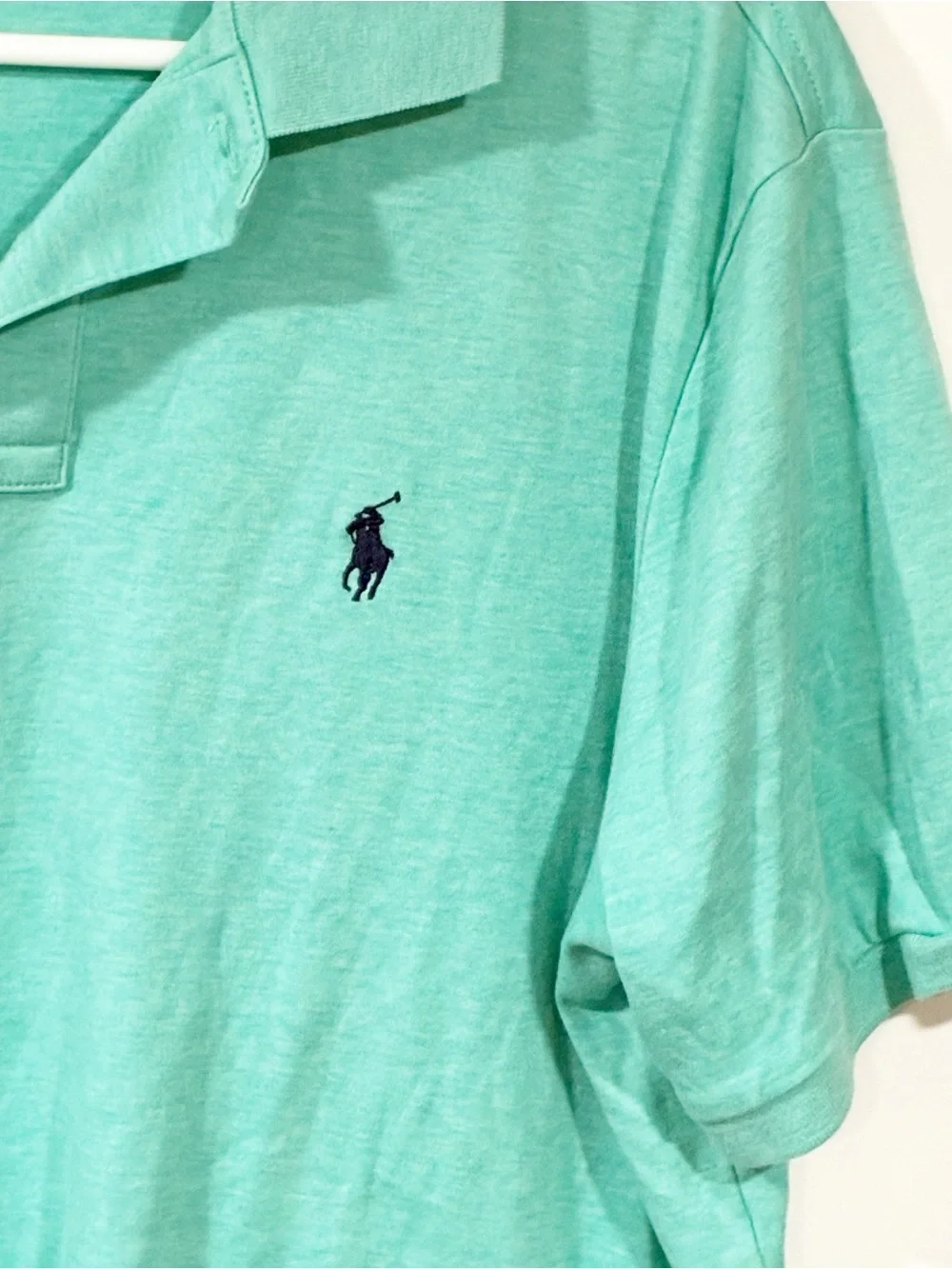 POLO RALPH LAUREN Classic Fit Blue-Green Interlock Cotton Polo Shirt Size Large